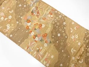 道長取に檜扇・花模様織出し袋帯